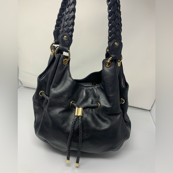 Michael Kors Black Leather Bucket Bag with Drawstring - Picture 1 of 13